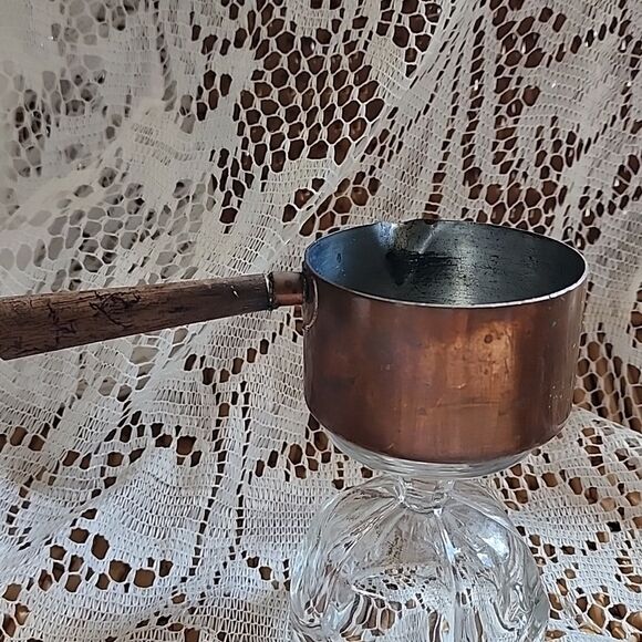 Vintage Petite French Copper Beurre Butter Pot with Wooden Handle - Picture 7 of 9